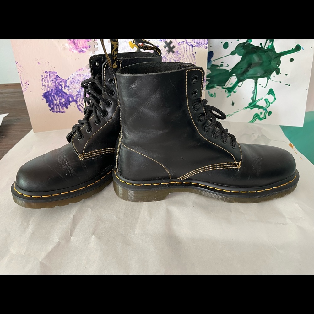 COPY - Black Dr. Martens w yellow stitching 1460 Pascal 8 hole